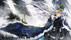 Anime white hair Swords long hair anime girls blue eyes crowns 