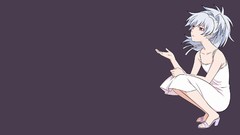 Anime white hair yin pink eyes anime girls white dress darker 