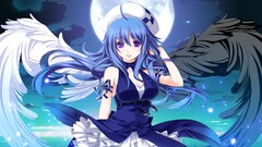 Anime wings moon anime girls blue hair purple eyes blue dress