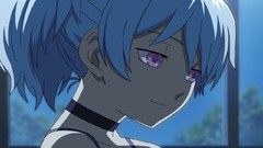 Anime yin blue hair anime girls purple eyes choker