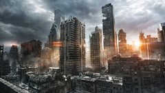 Apocalypse ruins sunlight cityscapes new york city sun flare 