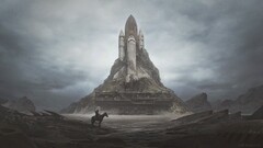 apocalyptic space shuttle launch pads horse dystopian wasteland