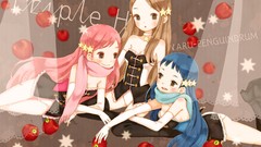 Apples Anime blondes scarfs blue hair pink hair anime girls 