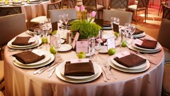 Apples chairs tulips glasses plates Tables