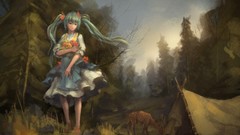 Apples deer paintings anime girls hatsune miku vocaloid 