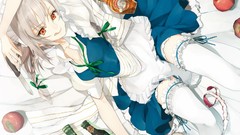 Apples dress alcohol Knives blanket white hair red eyes Ribbons 