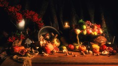 Apples food oranges Candles grapes still life pumpkins