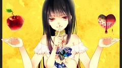 Apples red eyes anime girls black hair original characters