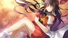 Apples red eyes Ribbons long hair anime girls brunettes hakurei 