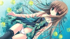 Apples Ribbons anime girls blue eyes brunettes tights tinkle 