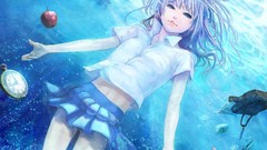 Apples underwater clocks skirts anime girls touhou artwork