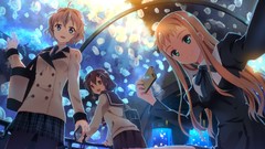 Aquarium Anime brown Ribbons long hair anime girls blue eyes 