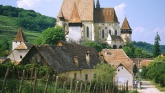 Architecture romania Transylvania churches blue skies