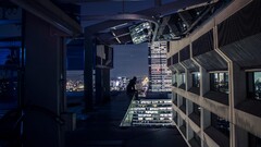 architecture Women sitting night City building City Lights