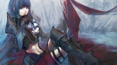 Armor blue hair anime girls artwork