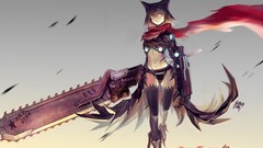 Armor navel anime girls chainsaw short hair black hair black 