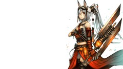 Armor red eyes Swords skirts boots animal ears meganekko pixiv 
