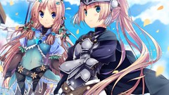 Armor Ribbons blondes anime girls blue eyes ponytails twintails 