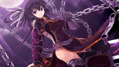Armor Ribbons Swords chains anime girls black hair purple eyes
