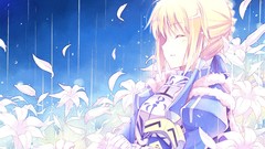 Armor saber blondes anime girls fate stay night flower petals 
