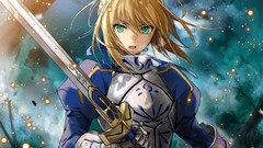 Armor saber Ribbons Swords blondes anime girls green eyes fate 