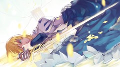 Armor saber Swords blondes anime girls green eyes fate stay 