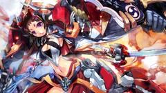 Armor Swords anime girls purple eyes cleavage original 