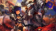 Armor Warriors Swords blue hair short hair