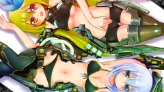 Armor white hair blondes anime girls panties underboobs mecha 