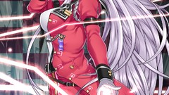 Army bamboo hats military white hair red eyes gloves beams bows 