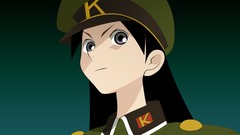Army hats military green background faces long hair anime girls 