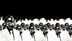 Army skeletons protest artwork