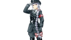 Army tie white background hats military white hair red eyes 