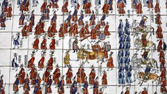 Army tiles chinese characters mural Korean multiple people 