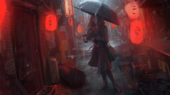 artwork anime girls Anime rain lantern umbrella Andree Wallin