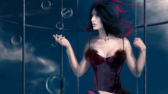 Artwork brunettes woman bubbles