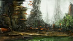 artwork City fantasy art Space urban spaceship concept art swamp