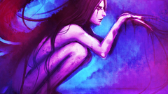 Artwork crouched long hair