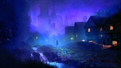 artwork digital art fantasy art fantasy city dark night lights