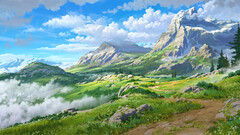 artwork digital art nature Mountains Howl's Moving Castle