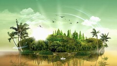 artwork fantasy art swan digital art Trees nature Birds water