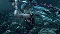 artwork fantasy art Women sword Katana Butterflies Nixeu