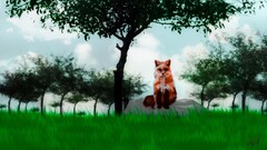 artwork fox Trees nature sky Animals Mammals