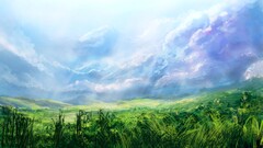 artwork nature clouds grass