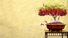 artwork Plants Penguins Simple Background