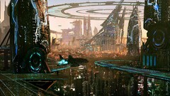 artwork science fiction City futuristic digital art building