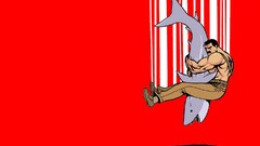 artwork shark Men Minimalism red background Simple Background