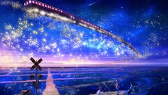 artwork Stars Anime night sky train vehicle