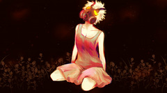 artwork Women kneeling dress gas masks yellow eyes blonde