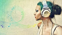 artwork Women Music headphones Profile musical notes digital art